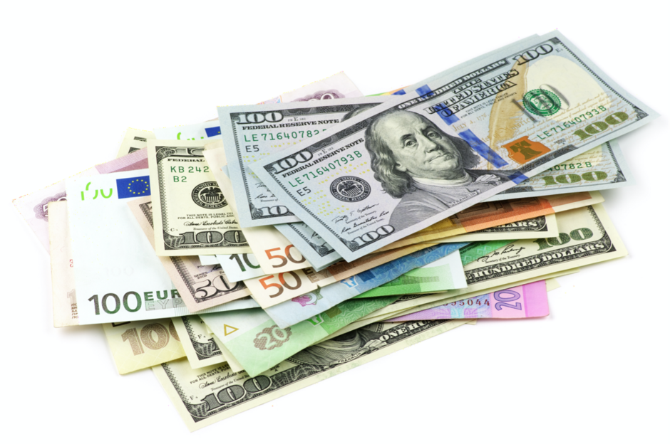 A pile of foreign banknotes